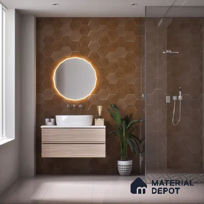 Hexagonal Wall & Floor Tile TL 05275 B Hexalite Caramel 10 x 9 inch (250x220 mm) Vitrified Matte Finish - 8 mm | Suitable for Living Room, Accent / Feature Walls, Bathroom, Kitchen Wall & Backsplashes
