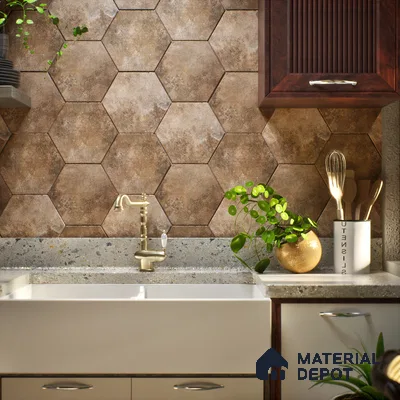 Hexagonal Wall & Floor Tile TL 05275 C Hexalite Oxide 10 x 9 inch (250x220 mm) Vitrified Matte Finish - 8 mm | Suitable for Living Room, Accent / Feature Walls, Bathroom, Kitchen Wall & Backsplashes (Sample)