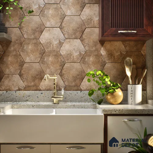 Hexagonal Wall & Floor Tile TL 05275 C Hexalite Oxide 10 x 9 inch (250x220 mm) Vitrified Matte Finish - 8 mm | Suitable for Living Room, Accent / Feature Walls, Bathroom, Kitchen Wall & Backsplashes