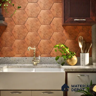 Hexagonal Wall & Floor Tile TL 05275 D Hexalite Terracotta 10 x 9 inch (250x220 mm) Vitrified Matte Finish - 8 mm | 20 Random Faces | Suitable for Living Room, Accent / Feature Walls, Bathroom, Kitchen Wall & Backsplashes