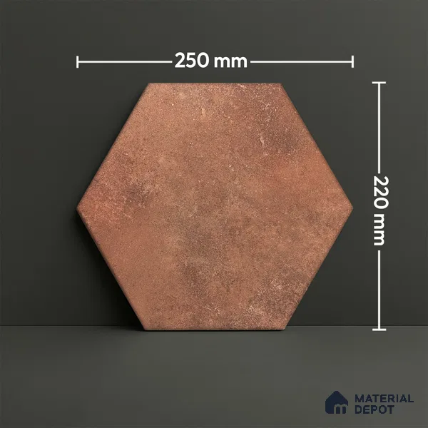Hexagonal Wall & Floor Tile TL 05275 D Hexalite Terracotta 10 x 9 inch (250x220 mm) Vitrified Matte Finish - 8 mm | 20 Random Faces | Suitable for Living Room, Accent / Feature Walls, Bathroom, Kitchen Wall & Backsplashes