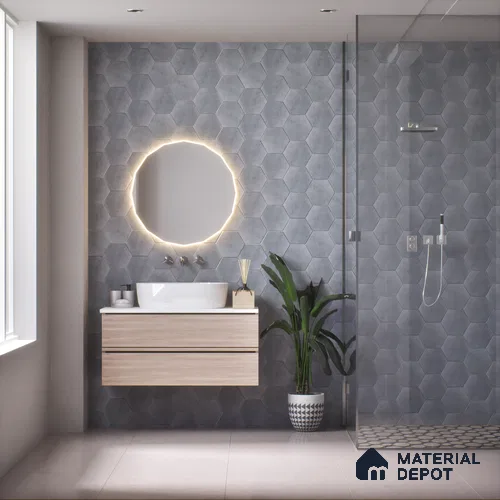 Hexagonal Wall & Floor Tile TL 05275 E Hexalite Grigio 10 x 9 inch (250x220 mm) Vitrified Matte Finish - 8 mm | Suitable for Living Room, Accent / Feature Walls, Bathroom, Kitchen Wall & Backsplashes