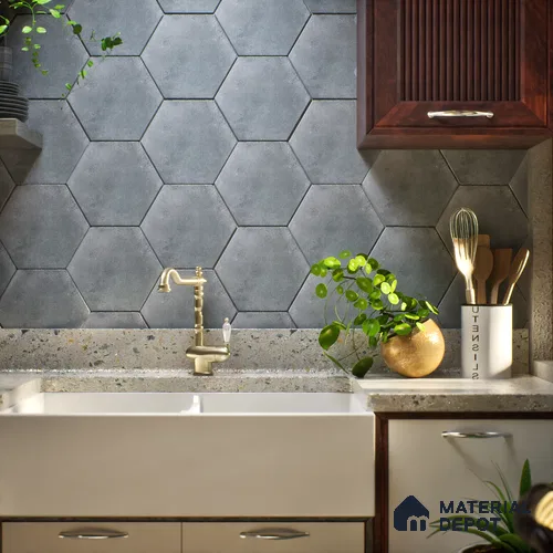 Hexagonal Wall & Floor Tile TL 05275 E Hexalite Grigio 10 x 9 inch (250x220 mm) Vitrified Matte Finish - 8 mm | Suitable for Living Room, Accent / Feature Walls, Bathroom, Kitchen Wall & Backsplashes