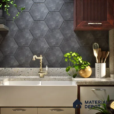 Hexagonal Wall & Floor Tile TL 05275 F Hexalite Vanta 10 x 9 inch (250x220 mm) Vitrified Matte Finish - 8 mm | Suitable for Living Room, Accent / Feature Walls, Bathroom, Kitchen Wall & Backsplashes (Sample)