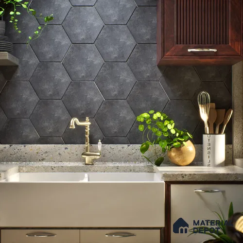 Hexagonal Wall & Floor Tile TL 05275 F Hexalite Vanta 10 x 9 inch (250x220 mm) Vitrified Matte Finish - 8 mm | Suitable for Living Room, Accent / Feature Walls, Bathroom, Kitchen Wall & Backsplashes