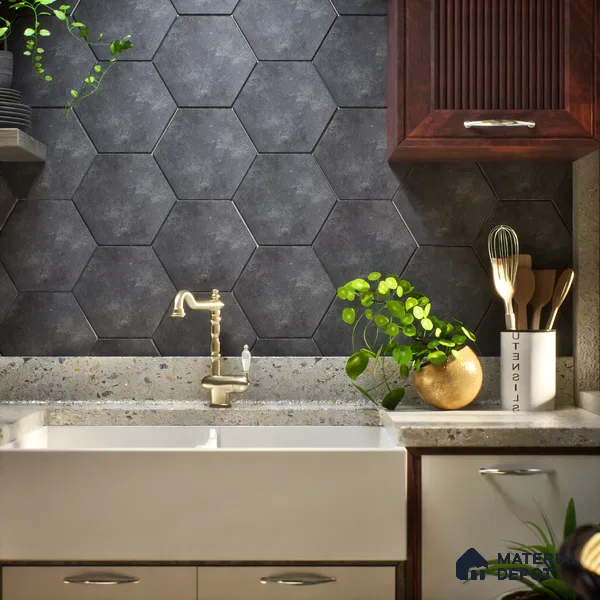 Hexagonal Wall & Floor Tile TL 05275 F Hexalite Vanta 10 x 9 inch (250x220 mm) Vitrified Matte Finish - 8 mm | Suitable for Living Room, Accent / Feature Walls, Bathroom, Kitchen Wall & Backsplashes (Sample)