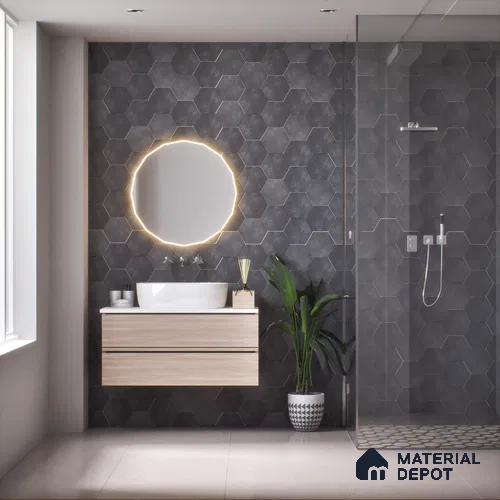 Hexagonal Wall & Floor Tile TL 05275 F Hexalite Vanta 10 x 9 inch (250x220 mm) Vitrified Matte Finish - 8 mm | Suitable for Living Room, Accent / Feature Walls, Bathroom, Kitchen Wall & Backsplashes