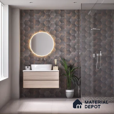 Hexagonal Wall & Floor Tile TL 05275 G Hexalite Charcoal 10 x 9 inch (250x220 mm) Vitrified Matte Finish - 8 mm | Suitable for Living Room, Accent / Feature Walls, Bathroom, Kitchen Wall & Backsplashes