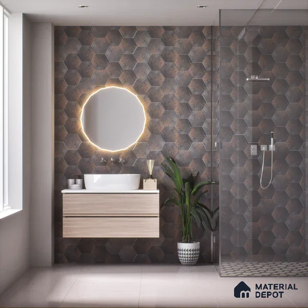 Hexagonal Wall & Floor Tile TL 05275 G Hexalite Charcoal 10 x 9 inch (250x220 mm) Vitrified Matte Finish - 8 mm | Suitable for Living Room, Accent / Feature Walls, Bathroom, Kitchen Wall & Backsplashes