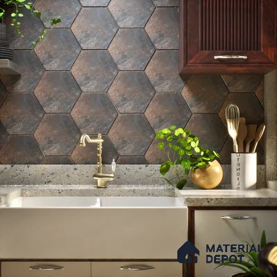 Hexagonal Wall & Floor Tile TL 05275 G Hexalite Charcoal 10 x 9 inch (250x220 mm) Vitrified Matte Finish - 8 mm | Suitable for Living Room, Accent / Feature Walls, Bathroom, Kitchen Wall & Backsplashes