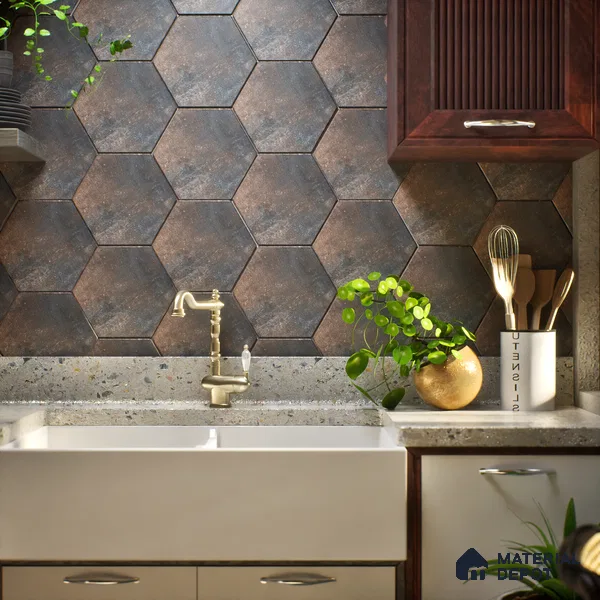 Hexagonal Wall & Floor Tile TL 05275 G Hexalite Charcoal 10 x 9 inch (250x220 mm) Vitrified Matte Finish - 8 mm | Suitable for Living Room, Accent / Feature Walls, Bathroom, Kitchen Wall & Backsplashes