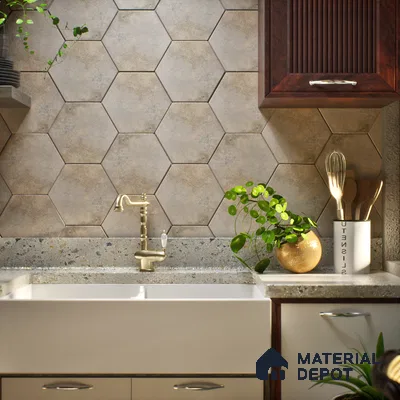 Hexagonal Wall & Floor Tile TL 05275 Hexalite Cocoa 10 x 9 inch (250x220 mm) Vitrified Matte Finish - 8 mm | 20 Random Faces | Suitable for Living Room, Accent / Feature Walls, Bathroom, Kitchen Wall & Backsplashes (Sample)