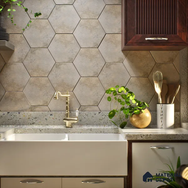 Hexagonal Wall & Floor Tile TL 05275 Hexalite Cocoa 10 x 9 inch (250x220 mm) Vitrified Matte Finish - 8 mm | 20 Random Faces | Suitable for Living Room, Accent / Feature Walls, Bathroom, Kitchen Wall & Backsplashes (Sample)