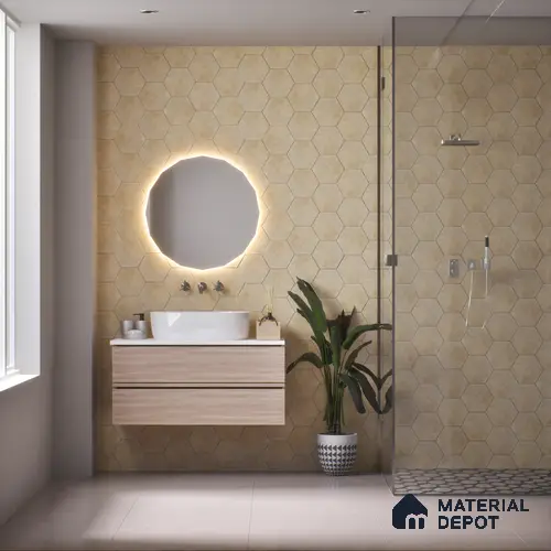 Hexagonal Wall & Floor Tile TL 05275 Hexalite Cocoa 10 x 9 inch (250x220 mm) Vitrified Matte Finish - 8 mm | 20 Random Faces | Suitable for Living Room, Accent / Feature Walls, Bathroom, Kitchen Wall & Backsplashes