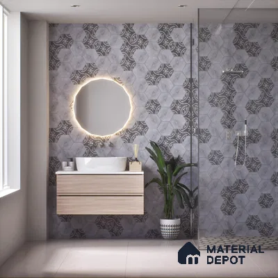 Subway Wall & Floor Tile TL 05271 B Hexalite Grana Grey Decor 10 x 9 inch (250x220 mm) Vitrified Matte Finish - 8 mm | Random Design | Suitable for Living Room, Accent / Feature Walls, Bathroom, Kitchen Wall & Backsplashes (Sample)