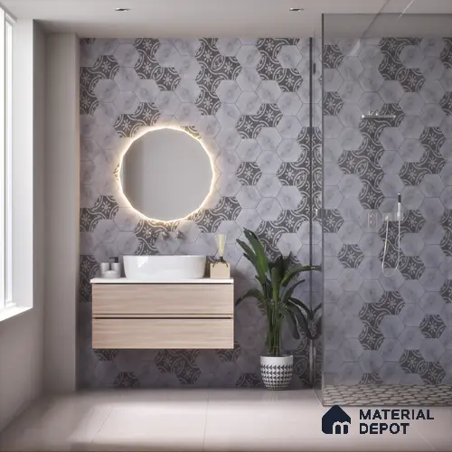 Subway Wall & Floor Tile TL 05271 B Hexalite Grana Grey Decor 10 x 9 inch (250x220 mm) Vitrified Matte Finish - 8 mm | Random Design | Suitable for Living Room, Accent / Feature Walls, Bathroom, Kitchen Wall & Backsplashes