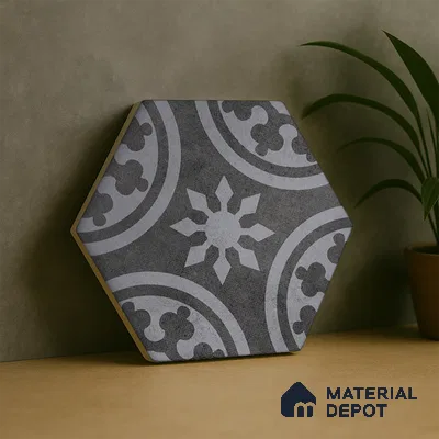Subway Wall & Floor Tile TL 05271 B Hexalite Grana Grey Decor 10 x 9 inch (250x220 mm) Vitrified Matte Finish - 8 mm | Random Design | Suitable for Living Room, Accent / Feature Walls, Bathroom, Kitchen Wall & Backsplashes (Sample)