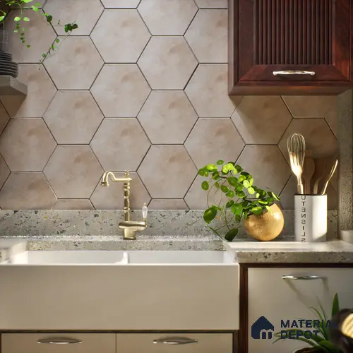 Hexagonal Wall & Floor Tile TL 05271 C Hexalite Grana Latte Base 10 x 9 inch (250x220 mm) Vitrified Matte Finish - 8 mm | Suitable for Living Room, Accent / Feature Walls, Bathroom, Kitchen Wall & Backsplashes