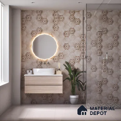 Hexagonal Wall & Floor Tile TL 05271 C Hexalite Grana Latte Base 10 x 9 inch (250x220 mm) Vitrified Matte Finish - 8 mm | Suitable for Living Room, Accent / Feature Walls, Bathroom, Kitchen Wall & Backsplashes (Sample)