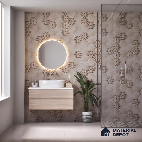 Hexagonal Wall & Floor Tile TL 05271 C Hexalite Grana Latte Base 10 x 9 inch (250x220 mm) Vitrified Matte Finish - 8 mm | Suitable for Living Room, Accent / Feature Walls, Bathroom, Kitchen Wall & Backsplashes