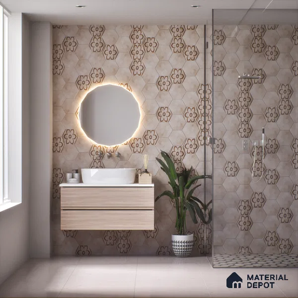 Hexagonal Wall & Floor Tile TL 05271 C Hexalite Grana Latte Base 10 x 9 inch (250x220 mm) Vitrified Matte Finish - 8 mm | Suitable for Living Room, Accent / Feature Walls, Bathroom, Kitchen Wall & Backsplashes (Sample)