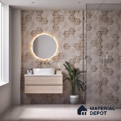 Subway Wall & Floor Tile TL 05271 D Hexalite Grana Latte Decor 10 x 9 inch (250x220 mm) Vitrified Matte Finish - 8 mm | Random Design | Suitable for Living Room, Accent / Feature Walls, Bathroom, Kitchen Wall & Backsplashes (Sample)