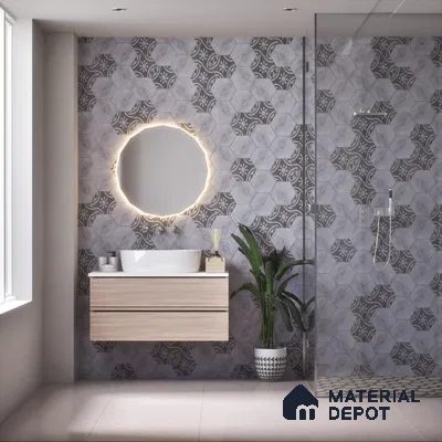 Hexagonal Wall & Floor Tile TL 05271 Hexalite Grana Grey Base 10 x 9 inch (250x220 mm) Vitrified Matte Finish - 8 mm | Suitable for Living Room, Accent / Feature Walls, Bathroom, Kitchen Wall & Backsplashes (Sample)