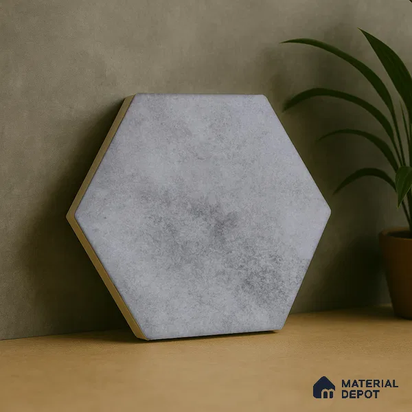 Hexagonal Wall & Floor Tile TL 05271 Hexalite Grana Grey Base 10 x 9 inch (250x220 mm) Vitrified Matte Finish - 8 mm | Suitable for Living Room, Accent / Feature Walls, Bathroom, Kitchen Wall & Backsplashes (Sample)