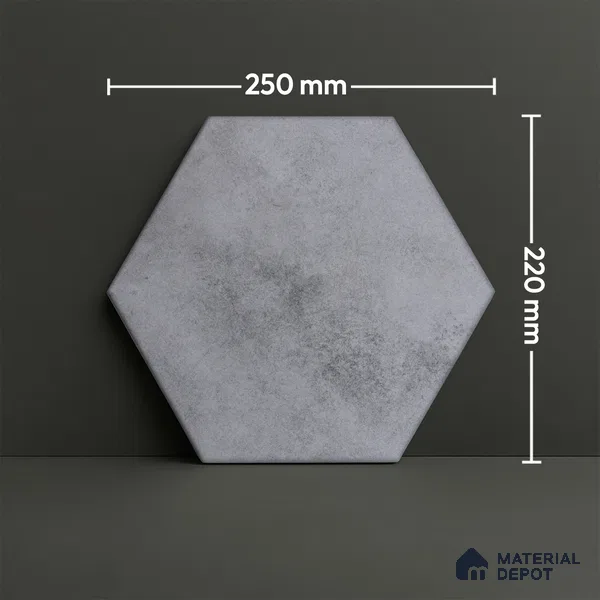 Hexagonal Wall & Floor Tile TL 05271 Hexalite Grana Grey Base 10 x 9 inch (250x220 mm) Vitrified Matte Finish - 8 mm | Suitable for Living Room, Accent / Feature Walls, Bathroom, Kitchen Wall & Backsplashes (Sample)