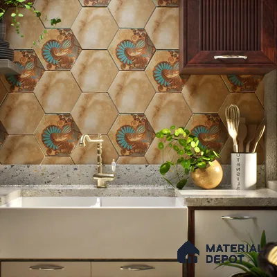 Hexagonal Wall & Floor Tile TL 05273 B Hexalite Miles Espresso Decor 10 x 9 inch (250x220 mm) Vitrified Matte Finish - 8 mm | Random Design | Suitable for Living Room, Accent / Feature Walls, Bathroom, Kitchen Wall & Backsplashes