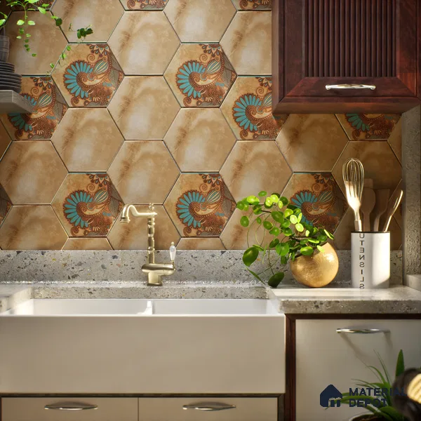 Hexagonal Wall & Floor Tile TL 05273 B Hexalite Miles Espresso Decor 10 x 9 inch (250x220 mm) Vitrified Matte Finish - 8 mm | Random Design | Suitable for Living Room, Accent / Feature Walls, Bathroom, Kitchen Wall & Backsplashes