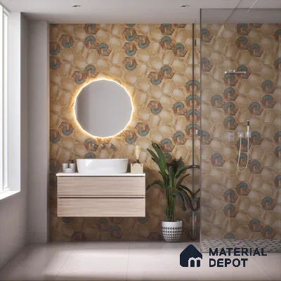 Hexagonal Wall & Floor Tile TL 05273 B Hexalite Miles Espresso Decor 10 x 9 inch (250x220 mm) Vitrified Matte Finish - 8 mm | Random Design | Suitable for Living Room, Accent / Feature Walls, Bathroom, Kitchen Wall & Backsplashes