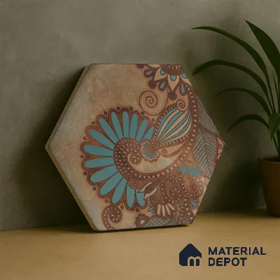 Hexagonal Wall & Floor Tile TL 05273 B Hexalite Miles Espresso Decor 10 x 9 inch (250x220 mm) Vitrified Matte Finish - 8 mm | Random Design | Suitable for Living Room, Accent / Feature Walls, Bathroom, Kitchen Wall & Backsplashes