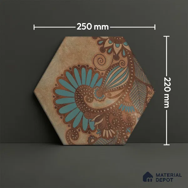 Hexagonal Wall & Floor Tile TL 05273 B Hexalite Miles Espresso Decor 10 x 9 inch (250x220 mm) Vitrified Matte Finish - 8 mm | Random Design | Suitable for Living Room, Accent / Feature Walls, Bathroom, Kitchen Wall & Backsplashes