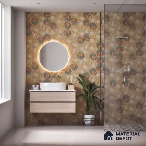 Hexagonal Wall & Floor Tile TL 05273 Hexalite Miles Espresso Base 10 x 9 inch (250x220 mm) Vitrified Matte Finish - 8 mm | Suitable for Living Room, Accent / Feature Walls, Bathroom, Kitchen Wall & Backsplashes