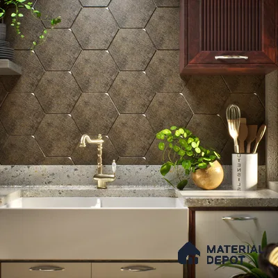 Subway Wall & Floor Tile TL 05277 B Hexalite Weaved Tepoch 10 x 9 inch (250x220 mm) Vitrified Matte Finish - 8 mm | Suitable for Accent / Feature Walls, Bathroom, Kitchen Wall & Backsplashes