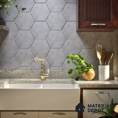 Subway Wall & Floor Tile TL 05277 C Hexalite Weaved Thunder 10 x 9 inch (250x220 mm) Vitrified Matte Finish - 8 mm | Suitable for Accent / Feature Walls, Bathroom, Kitchen Wall & Backsplashes
