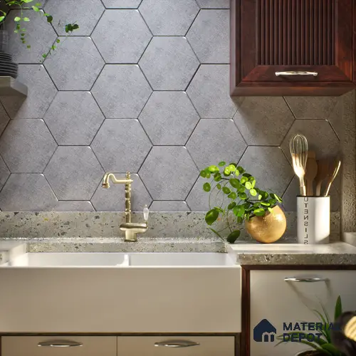 Subway Wall & Floor Tile TL 05277 C Hexalite Weaved Thunder 10 x 9 inch (250x220 mm) Vitrified Matte Finish - 8 mm | Suitable for Accent / Feature Walls, Bathroom, Kitchen Wall & Backsplashes