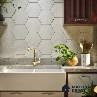 Subway Wall & Floor Tile TL 05277 D Hexalite Weaved Mushroom 10 x 9 inch (250x220 mm) Vitrified Matte Finish - 8 mm | Suitable for Accent / Feature Walls, Bathroom, Kitchen Wall & Backsplashes (Sample)