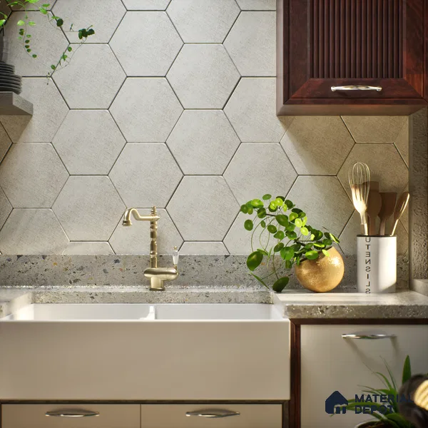 Subway Wall & Floor Tile TL 05277 D Hexalite Weaved Mushroom 10 x 9 inch (250x220 mm) Vitrified Matte Finish - 8 mm | Suitable for Accent / Feature Walls, Bathroom, Kitchen Wall & Backsplashes (Sample)
