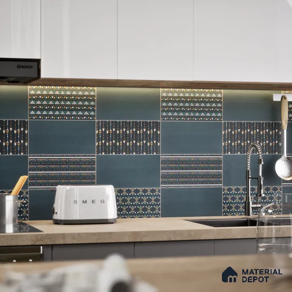 Subway Wall & Floor Tile TL 05235 C Lines & Layers Navy Blue Plain 12 x 6 inch Vitrified Matte Finish - 8 mm | 9 Random Faces | Suitable for Accent / Feature Walls, Bathroom, Kitchen Wall & Backsplashes