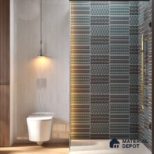 Subway Wall & Floor Tile TL 05235 D Lines & Layers Navy Blue Decor 12 x 6 inch Vitrified Matte Finish - 8 mm | 8 Random Faces | Suitable for Accent / Feature Walls, Bathroom, Kitchen Wall & Backsplashes