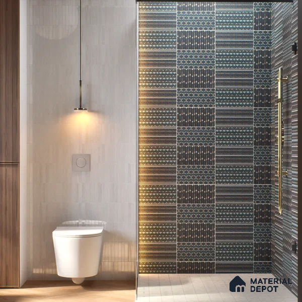 Subway Wall & Floor Tile TL 05235 D Lines & Layers Navy Blue Decor 12 x 6 inch Vitrified Matte Finish - 8 mm | 8 Random Faces | Suitable for Accent / Feature Walls, Bathroom, Kitchen Wall & Backsplashes (Sample)