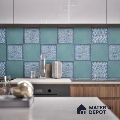 Subway Wall & Floor Tile TL 05269 Mythos Navia Azul Plain 8 x 8 inch Vitrified Matte Finish - 8 mm | 12 Random Faces | Suitable for Accent / Feature Walls, Bathroom, Kitchen Wall & Backsplashes | Please Expect a Slight Variation of Pattern (Sample)