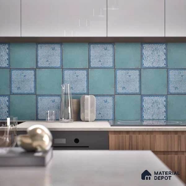 Subway Wall & Floor Tile TL 05269 Mythos Navia Azul Plain 8 x 8 inch Vitrified Matte Finish - 8 mm | 12 Random Faces | Suitable for Accent / Feature Walls, Bathroom, Kitchen Wall & Backsplashes | Please Expect a Slight Variation of Pattern (Sample)