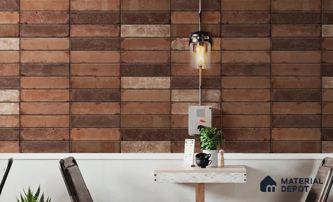 Subway Wall & Floor Tile TL 05227 D Urbanto Base Maroon 12 x 3 inch Vitrified Matte Finish - 8 mm | 36 Random Faces | Suitable for Accent / Feature Walls, Bathroom, Kitchen Wall & Backsplashes (Sample)
