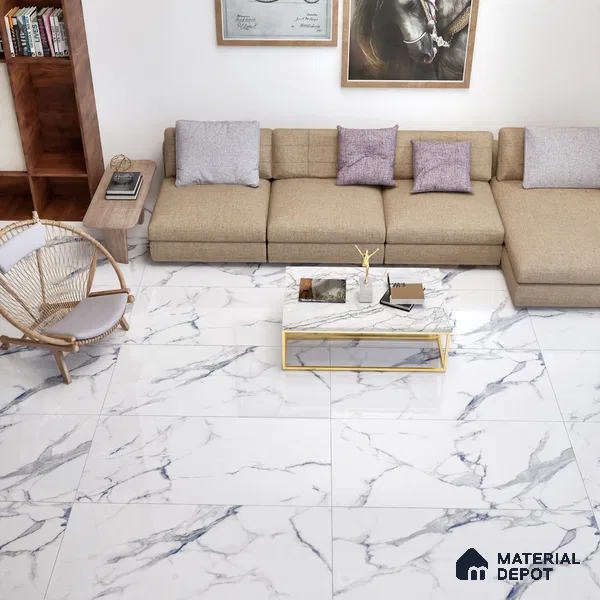 Marble Floor & Wall Tile TL 02201 Summer White 4 ft x 2 ft Glossy Finish Vitrified Tile - 9 mm