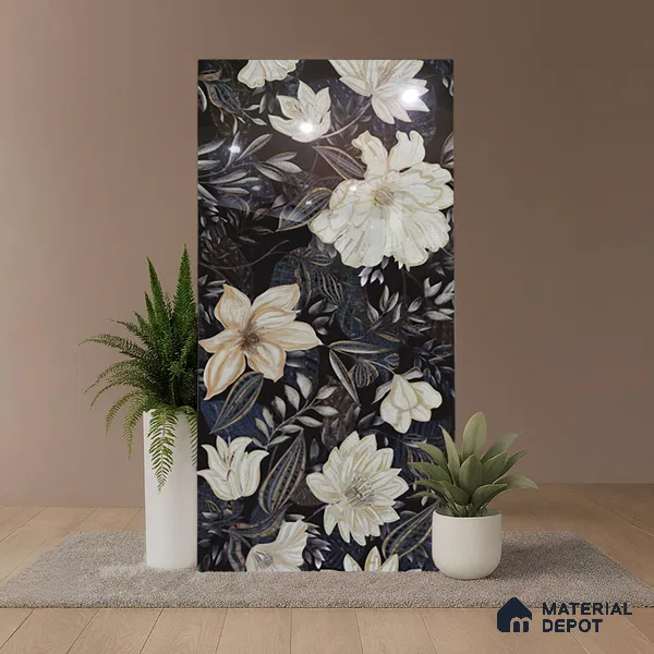 Floral Wall Tile TL 10149 | Super High Gloss Finish  Vitrified Tile - 9 mm | Suitable for Bathroom, Accent/Feature Wall, Dining Area