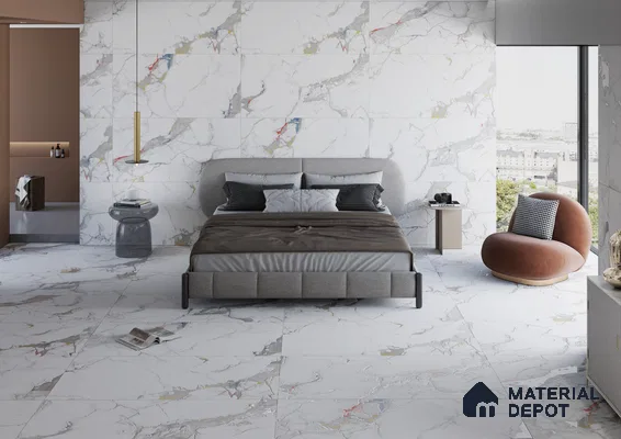 Modern Bedroom with Colorful Marble Accents | Material Depot