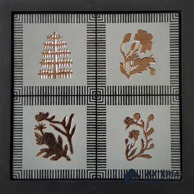 Handmade Third Fired Tile TL 13001 B Copper Sage 147x147 mm Debossed Matte Vitrified Full Body Mughal Series Tile - 10 mm | 9 Random Design | Individual Designs Available